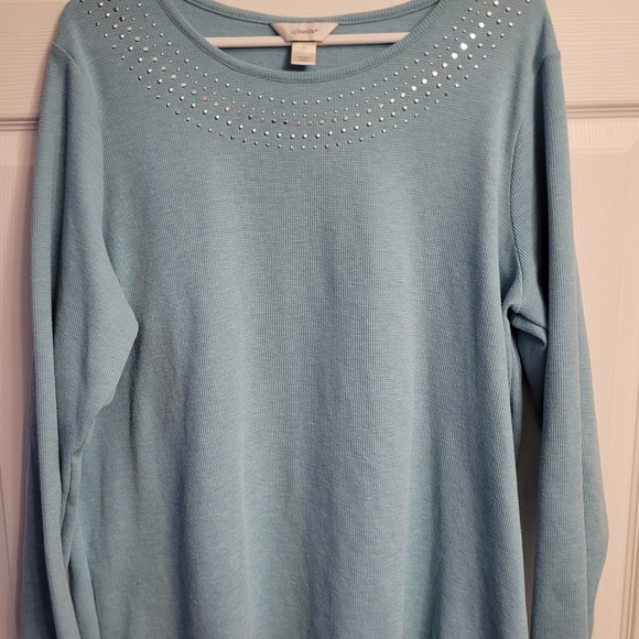 CJ Banks Teal Long Sleeve Rhinestone Top Sz. 2X - Picture 1 of 9